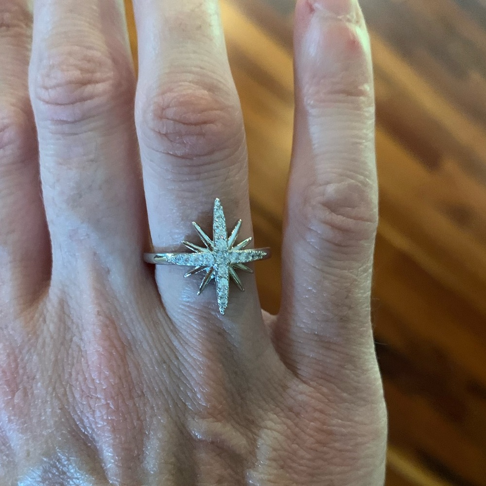White Sapphire .925 Plated Star Ring - Picture 3 of 5